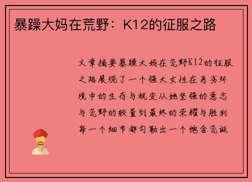 暴躁大妈在荒野：K12的征服之路